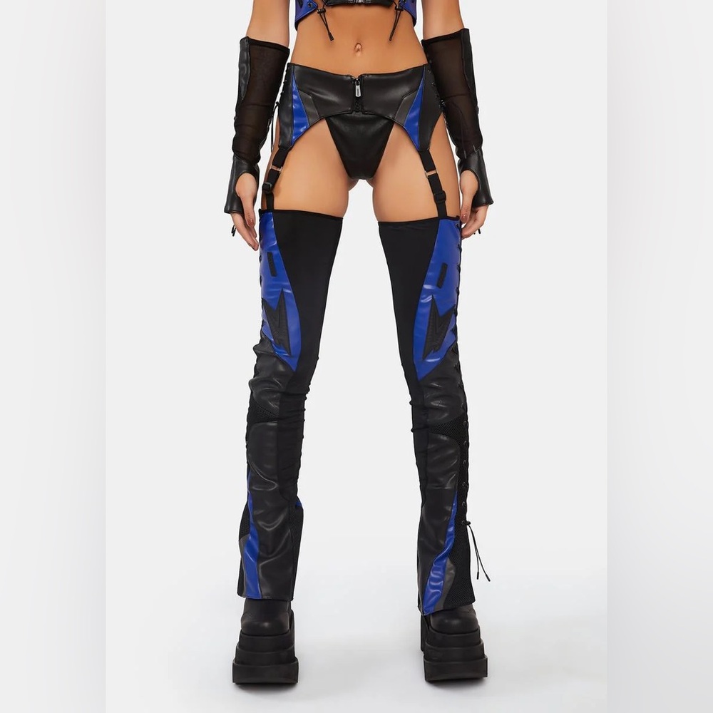 Namilia Blue Lace Up Moto Suspenders